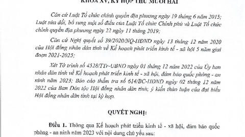 Nghị quyết về kế hoạch phát triển kinh tế - xã hội, đảm bảo quốc phòng an ninh năm 2023.